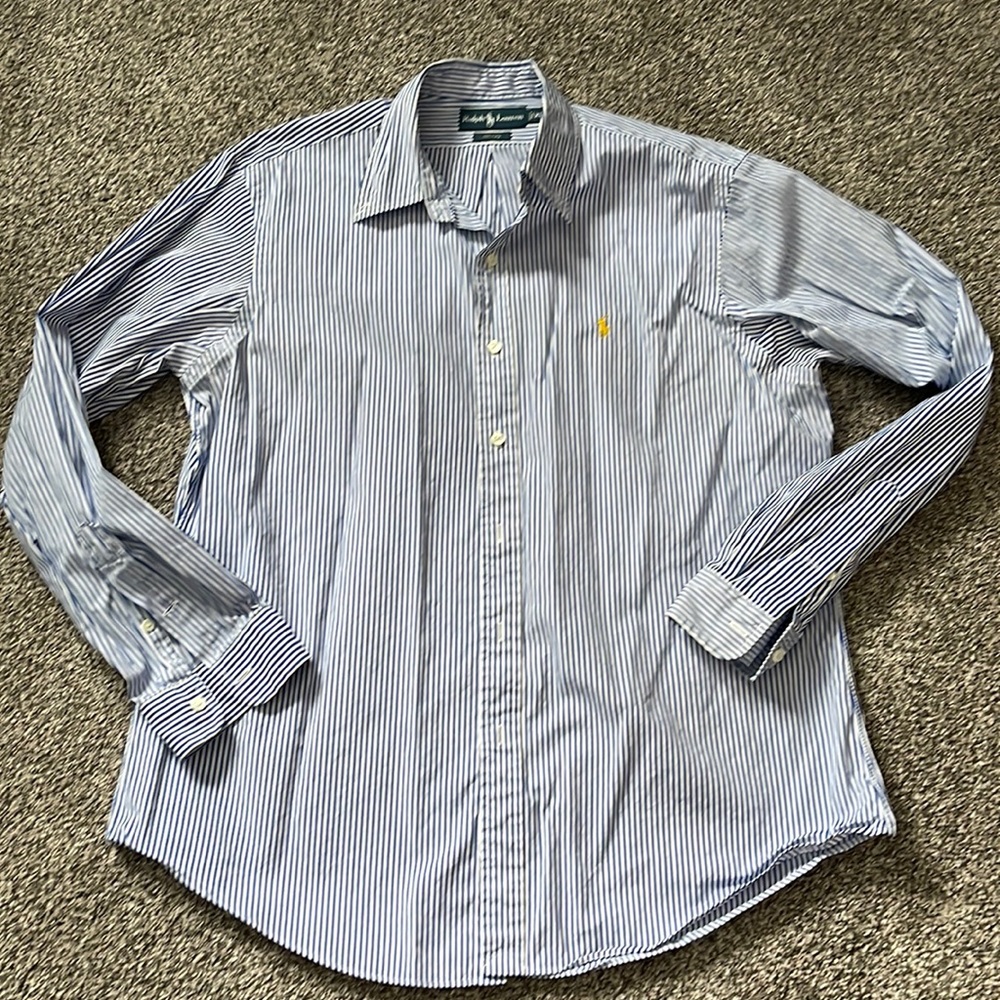 Polo Ralph Lauren Men's Adult SzXL Button Shirt Long Sleeve Stripe Blue Two-Ply